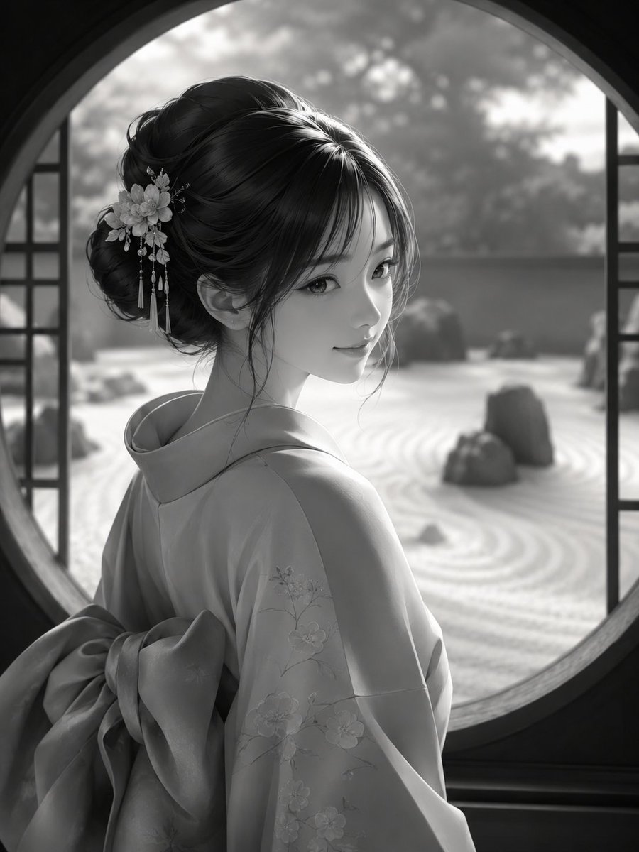 Monochromes Kimono-Porträt