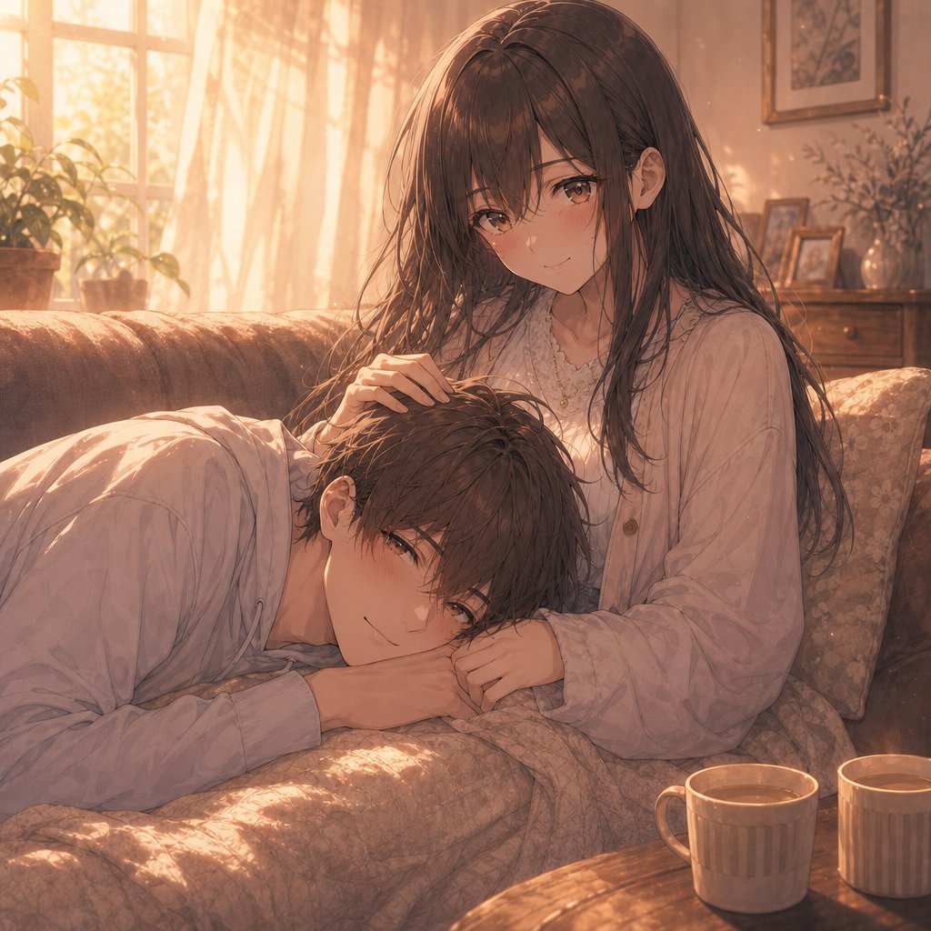 Couple Anime Ensoleillé sur Canapé