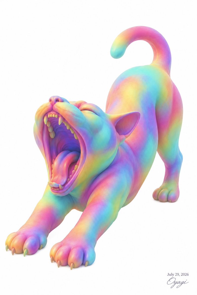 Rainbow Yawning Cat 3D Art