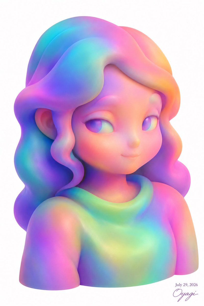 Pastel Gökkuşağı 3D Kız Büstü