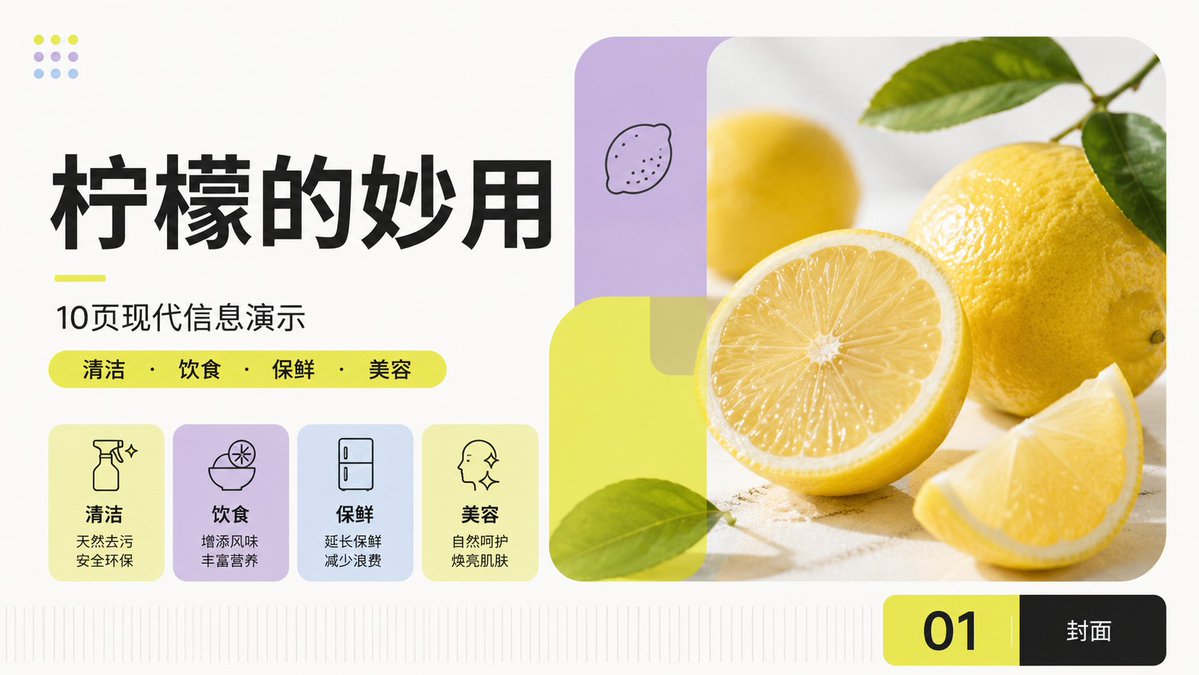 Modern Lemon Uses PPT Cover (1/4)