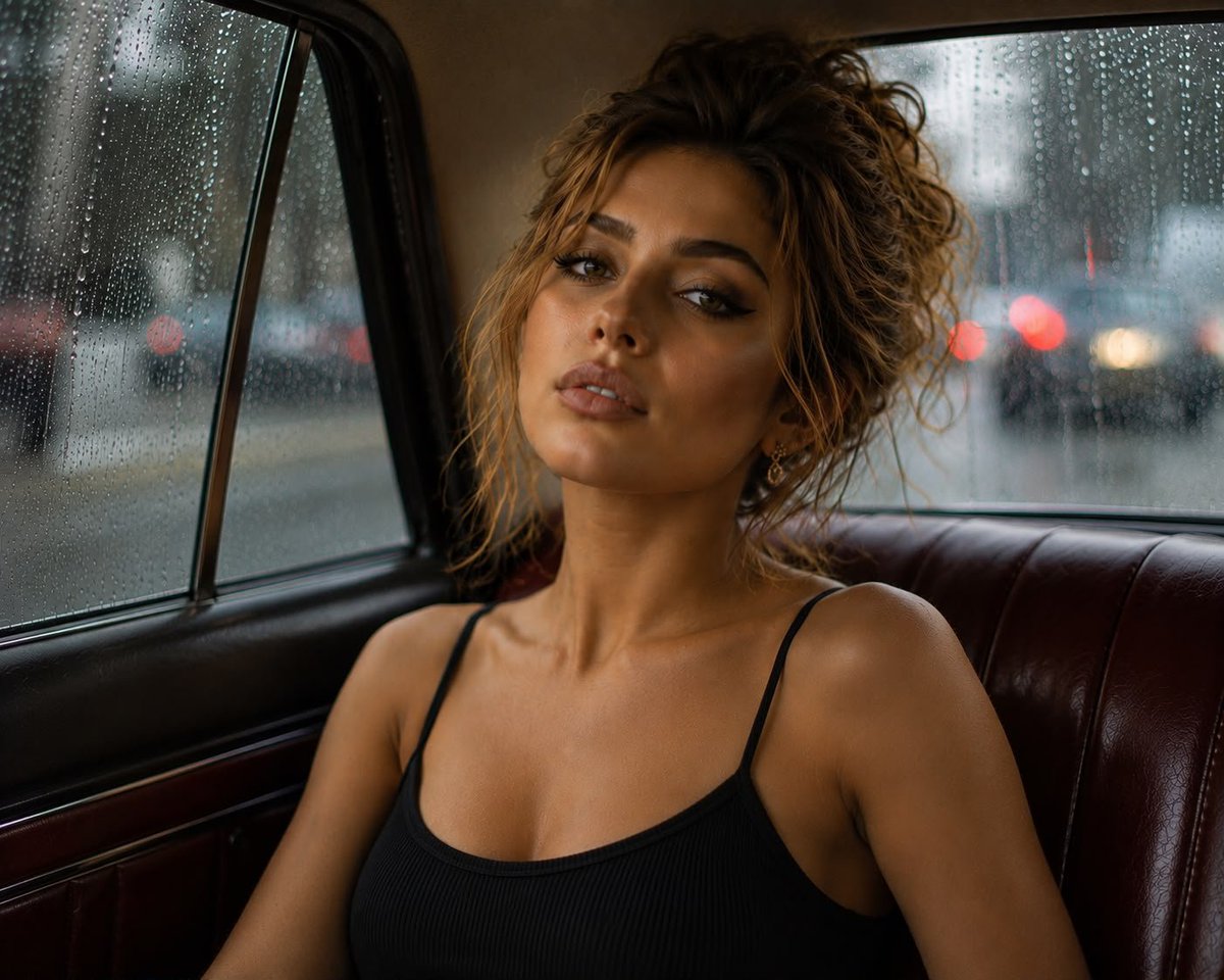 Photorealistic Close-up Portrait in Vintage Car (1/3)