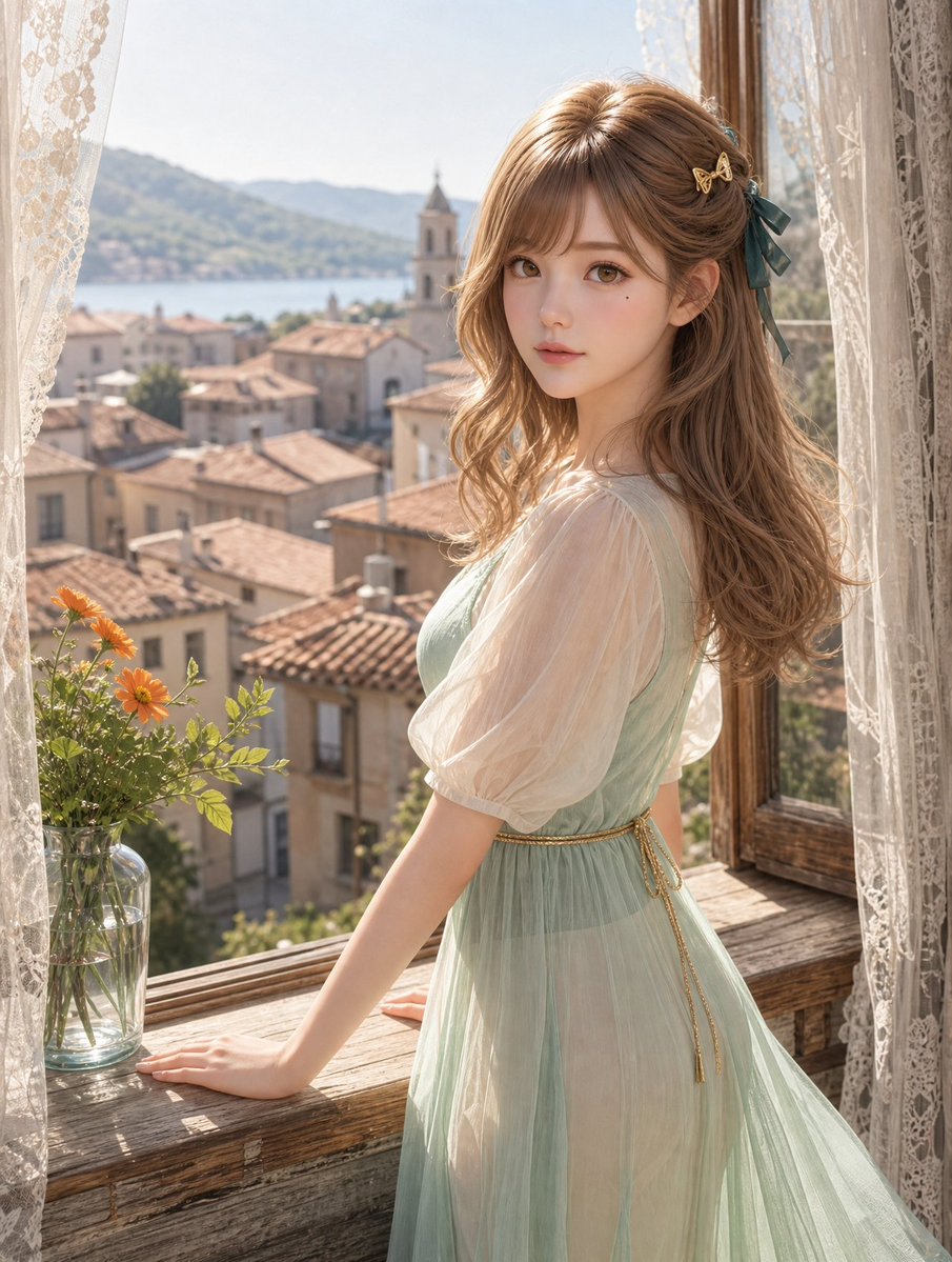Ragazza Anime alla Finestra Mediterranea