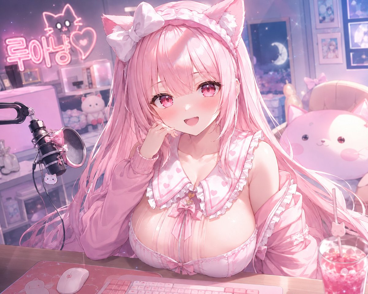 Stanza da Streamer Catgirl Rosa Pastello