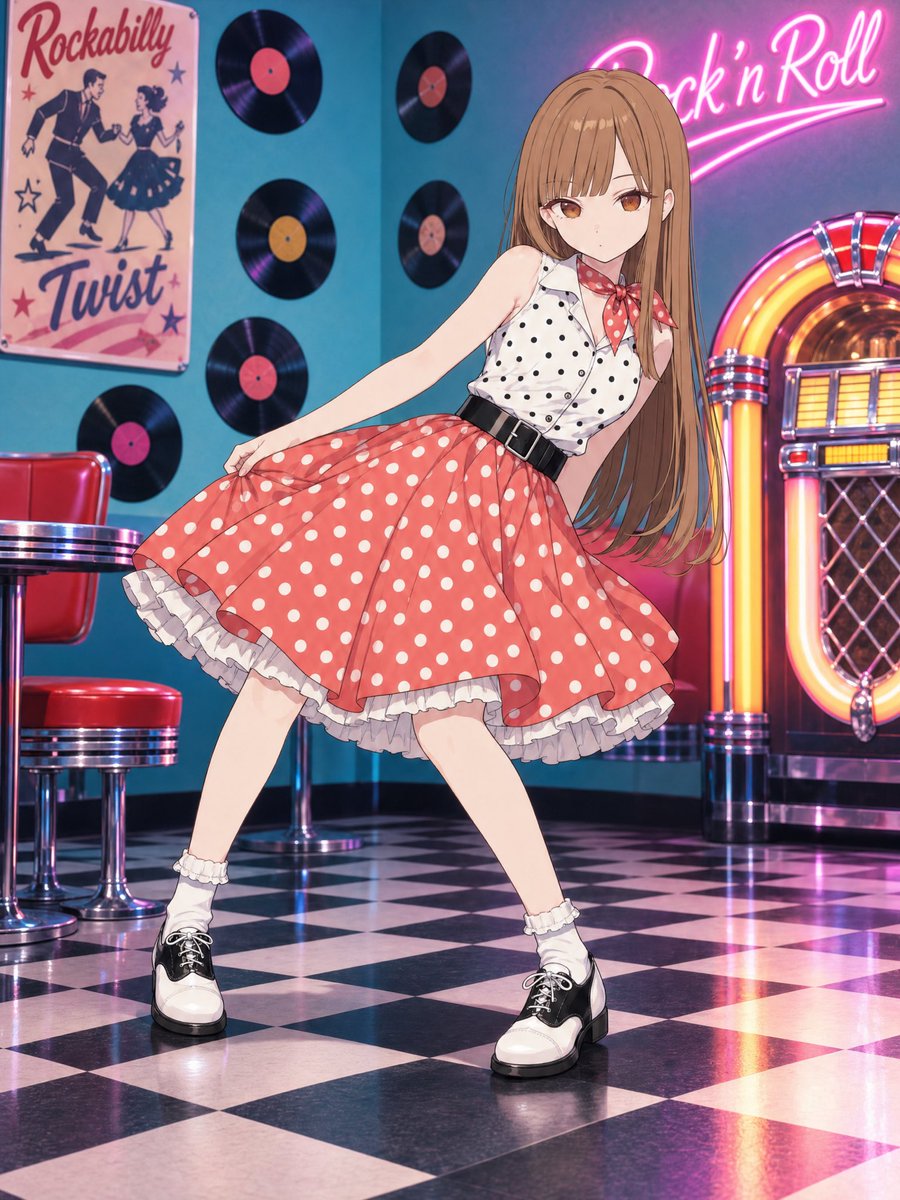 Ragazza anime rockabilly in un diner