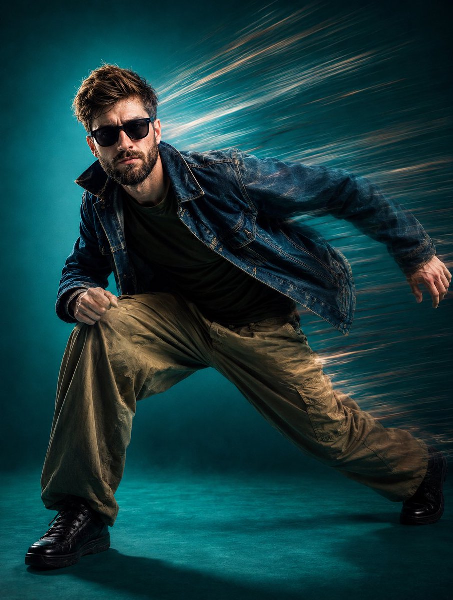 Dynamic Teal Streetwear Action Shot