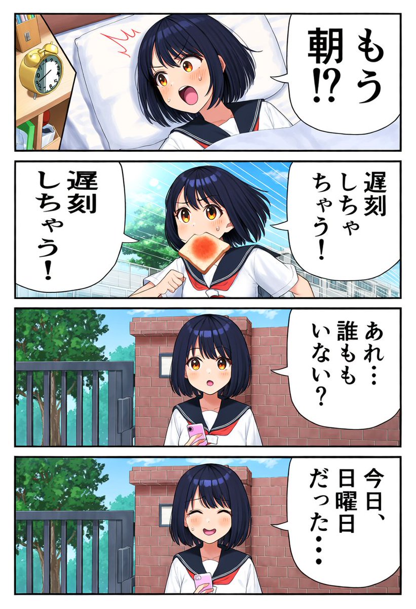 Vier-Panel Schulmädchen Sonntag Manga