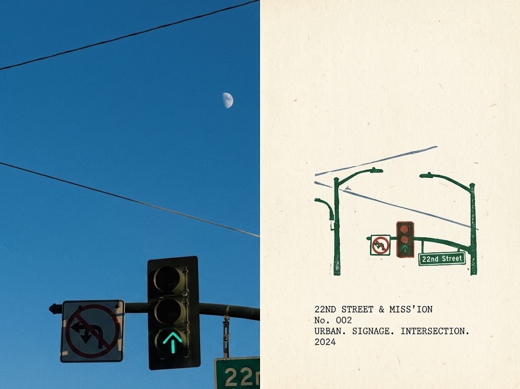 Díptico de Foto e Esboço de Cruzamento Urbano