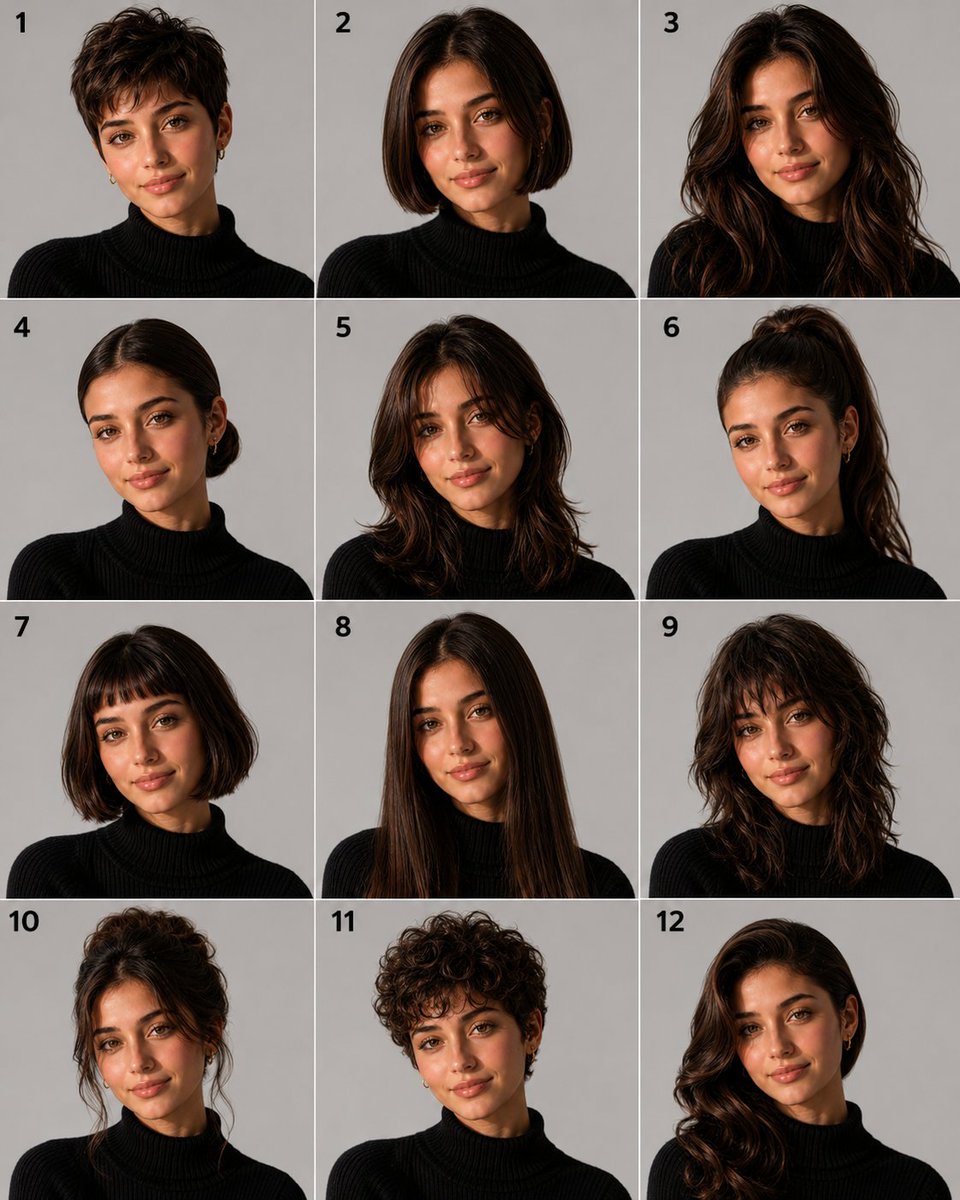 Grade de Lookbook de Penteado em 12 Painéis (1/2)