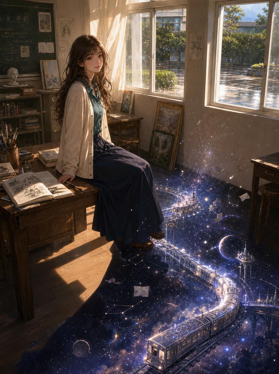 Galaxy Train in an Old Classroom