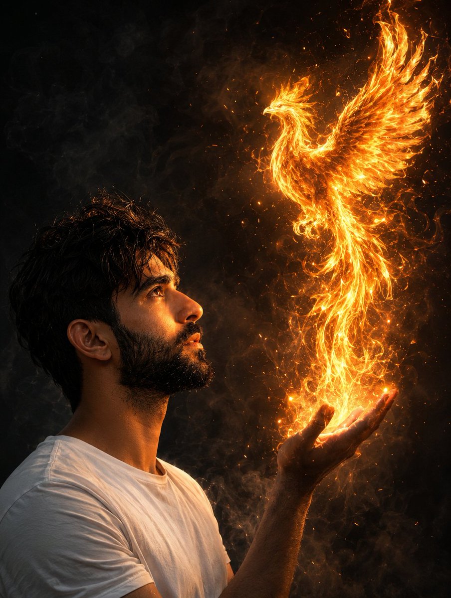 Homme Invoquant un Phénix Ardent