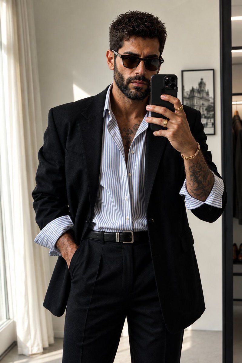 Selfie de Espelho de Moda Masculina Moderna (1/2)