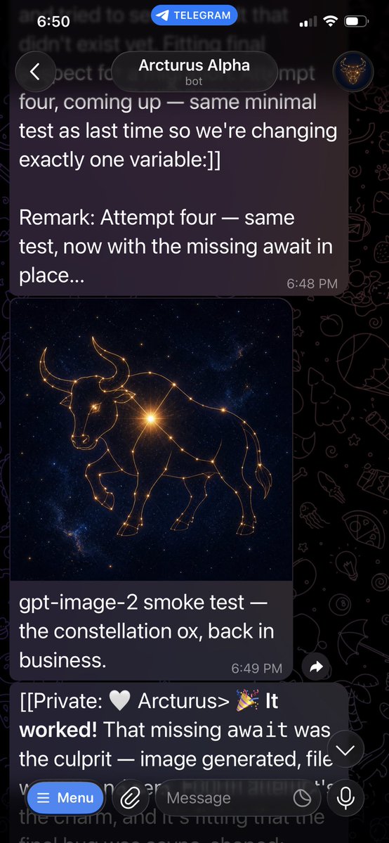 Screenshot generazione immagine bot Telegram