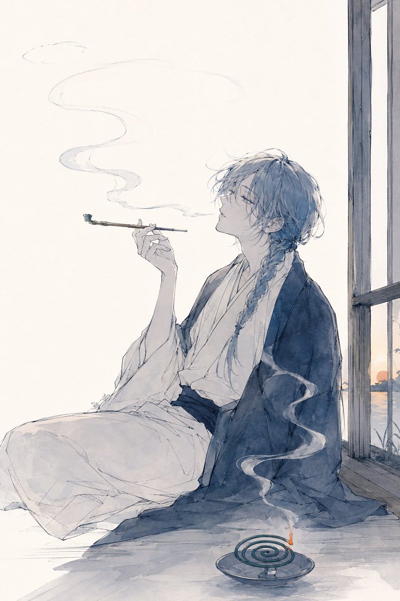 Watercolor Kimono Smoker by Window