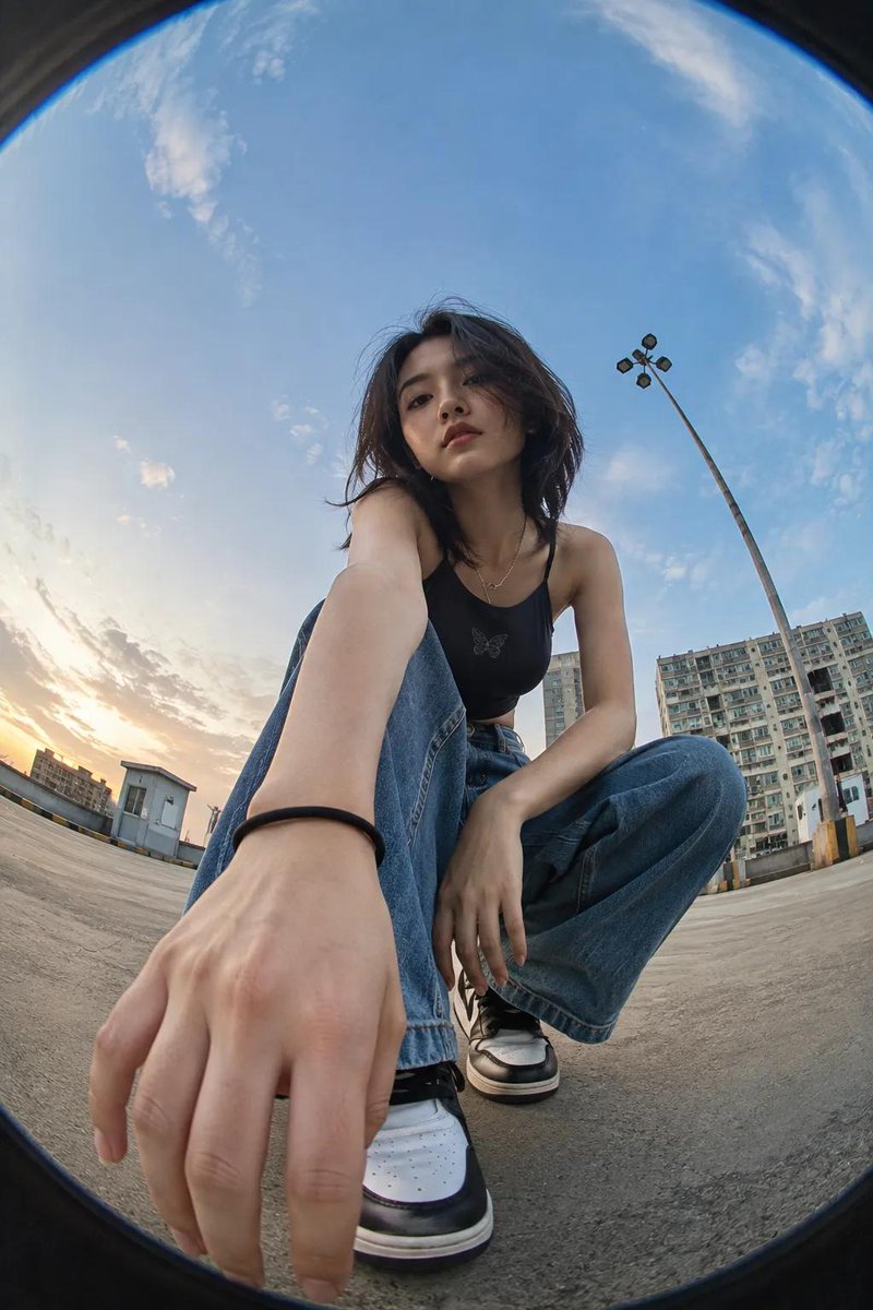 Ritratto con Obiettivo Fisheye da Angolazione Bassa