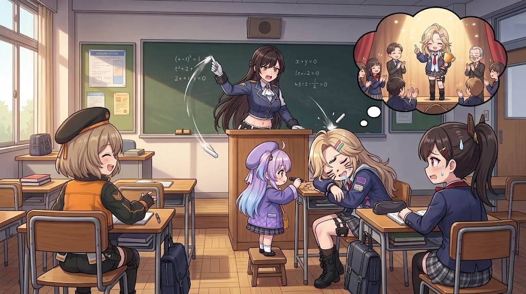 Anime Classroom Sleeping Student Scene (1/4)