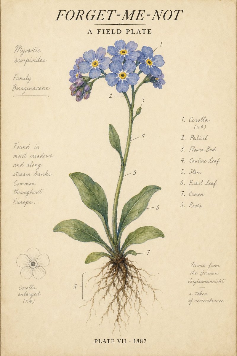 Affiche botanique vintage Myosotis (1/2)