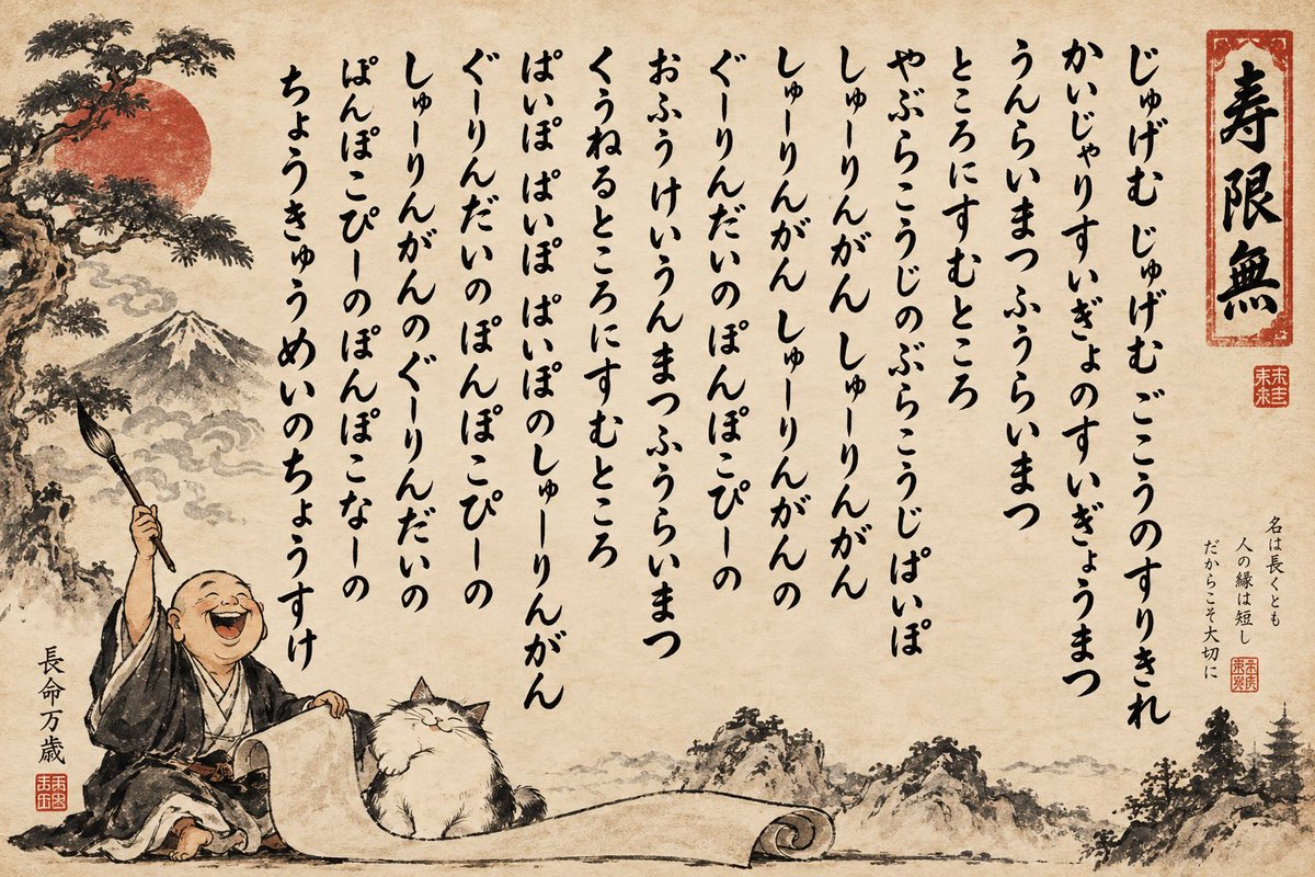Póster Caligráfico Cómico Jugemu Sumi-e