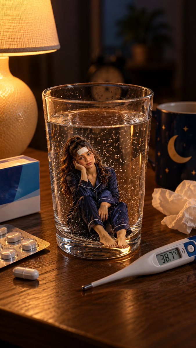 Mini Femme Malade dans un Verre d'Eau