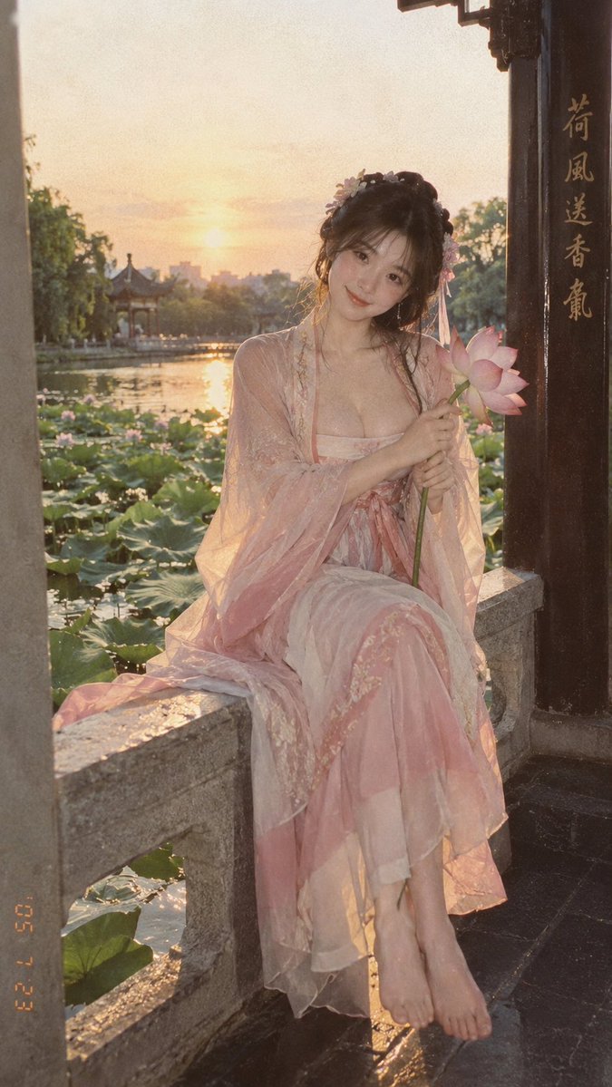 Ritratto Tramonto Hanfu Stagno di Loto