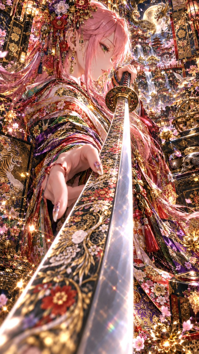 Ornata Principessa Samurai Capelli Rosa