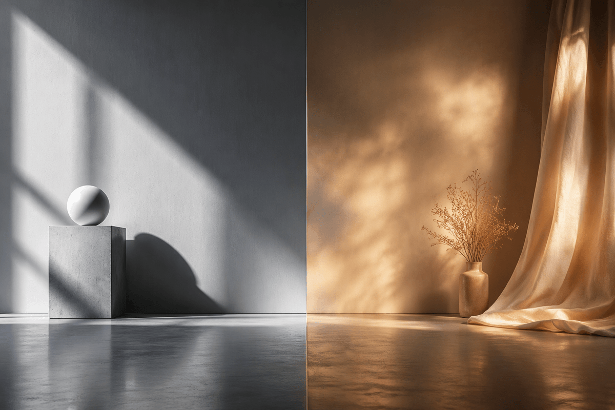 Hard vs Soft Light Innenraum im Split-Screen