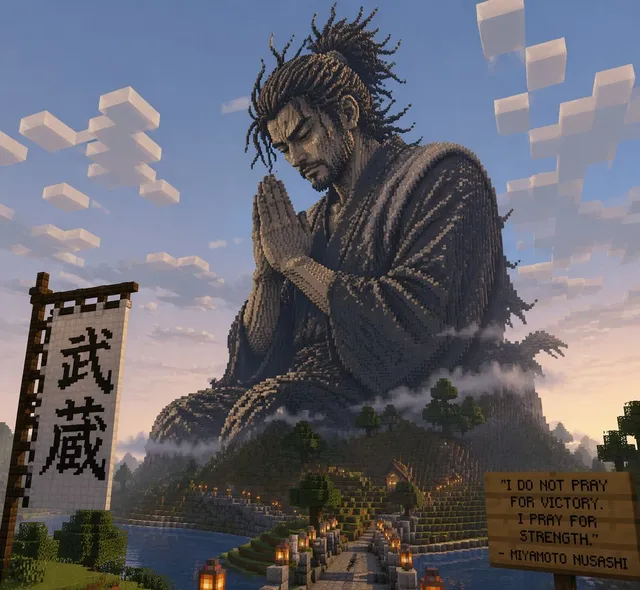 Estátua de Musashi em Minecraft