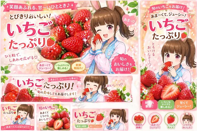 Conjunto de Banners de Promoção de Morango de Anime