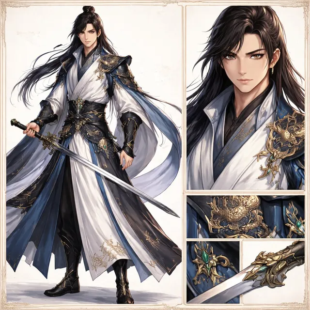 Elegante Scheda Design Spadaccino Wuxia