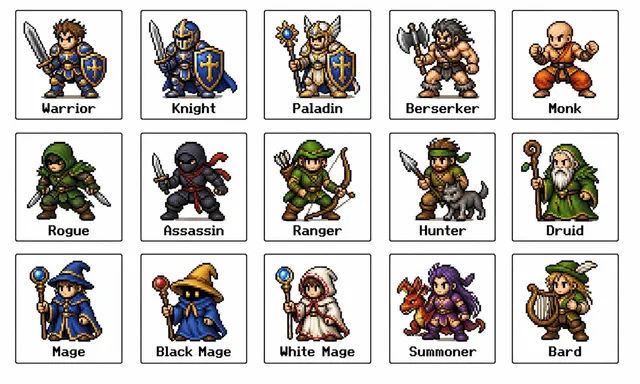 Retro-Fantasy-Klassen-Sprite-Raster