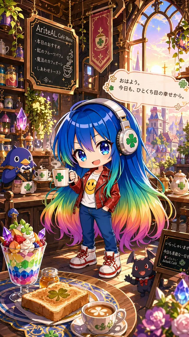 Magical Chibi Cafe Mascot at Sunrise