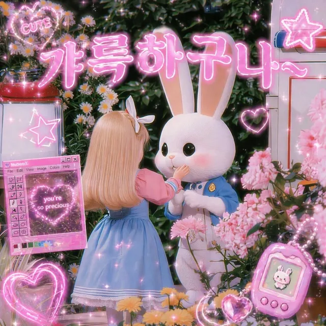 Kawaii Bunny Garden Neon Scene