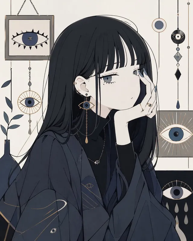 Occult Eye Motif Anime Portrait