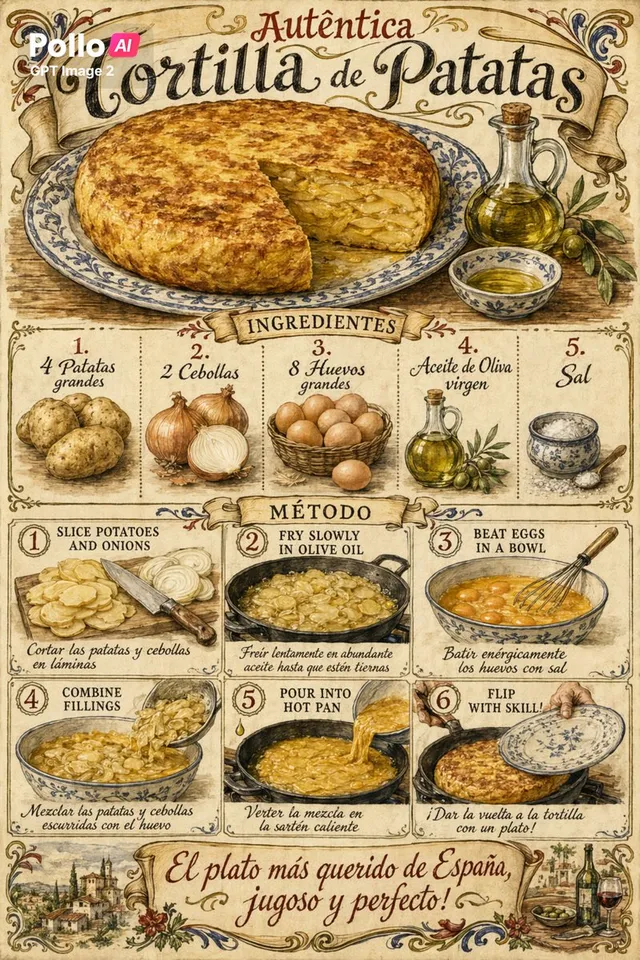 Vintage spanisches Tortilla-Rezeptposter
