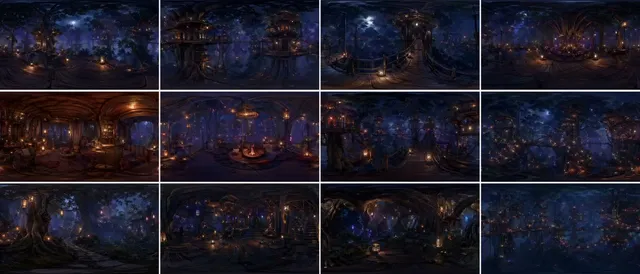 360-Degree Forest World Panorama Grid