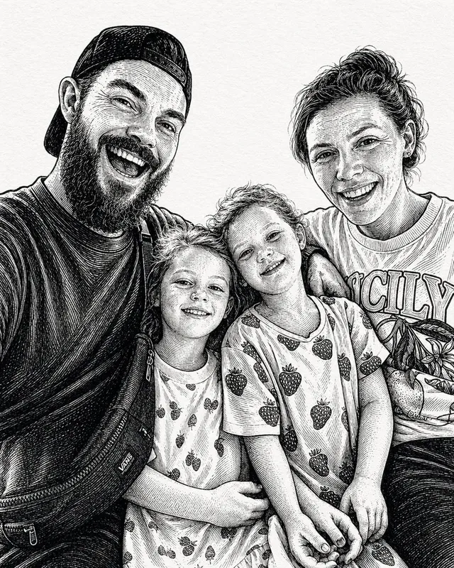 Ritratto di Famiglia Inciso a Inchiostro