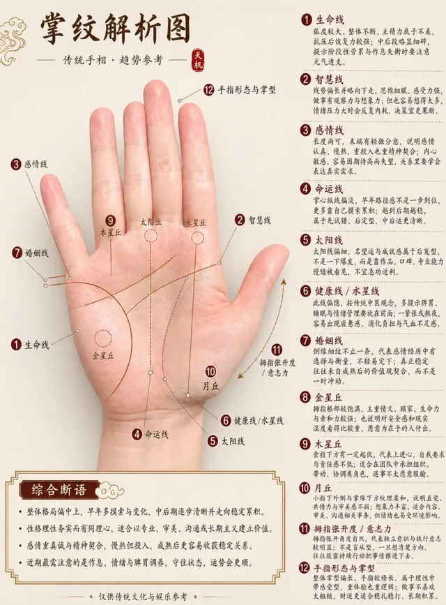 Professionelle chinesische Handlese-Analyse-Tabelle