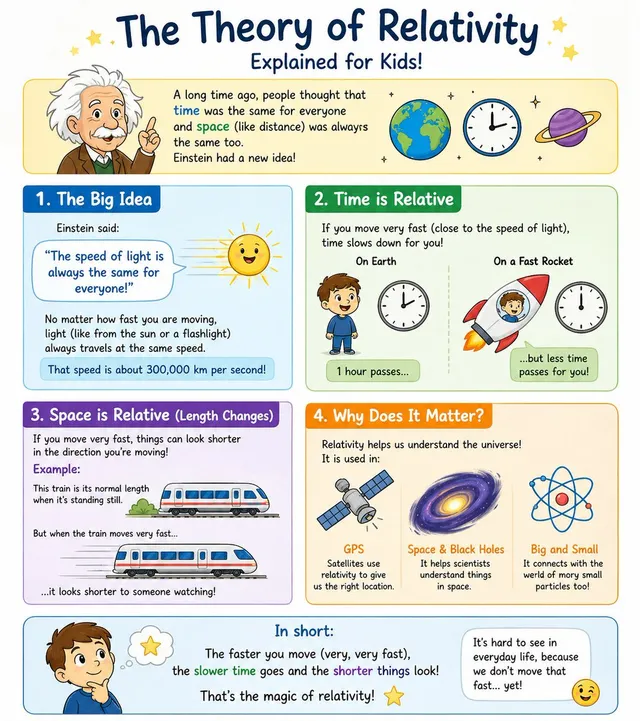 Affiche infographique sur la relativité pour enfants