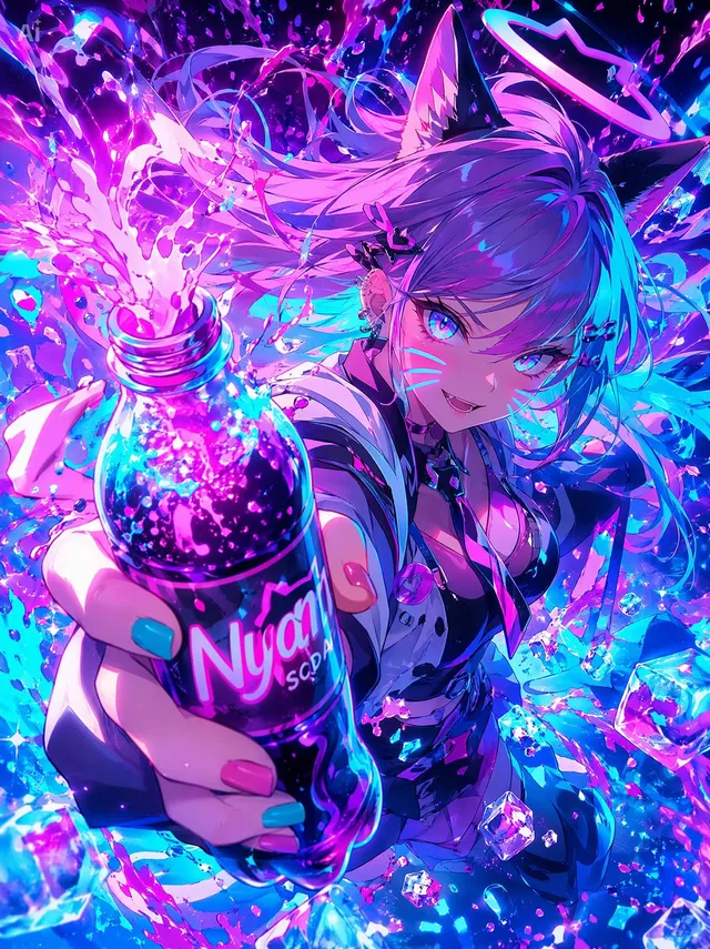 Neon Catgirl Soda Burst