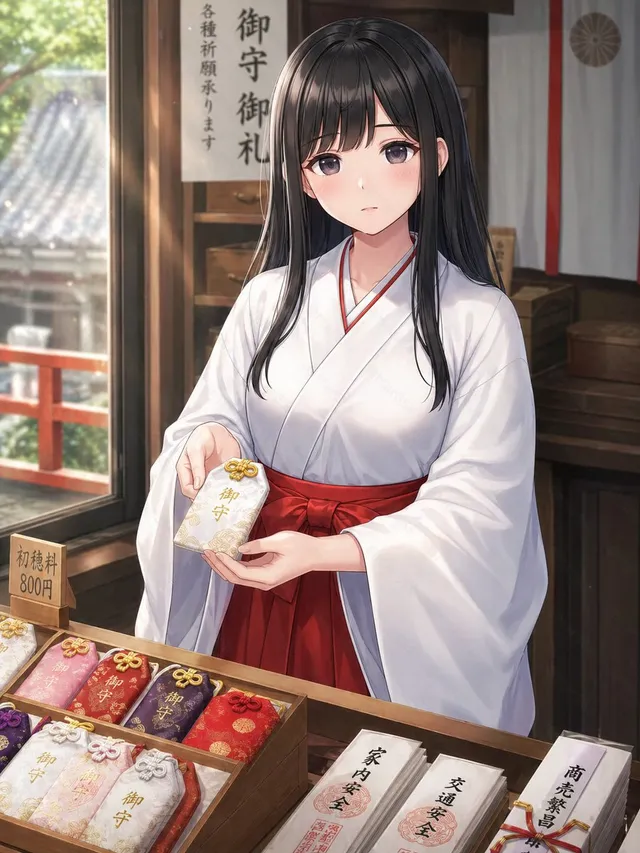 Shrine Maiden Offering an Omamori