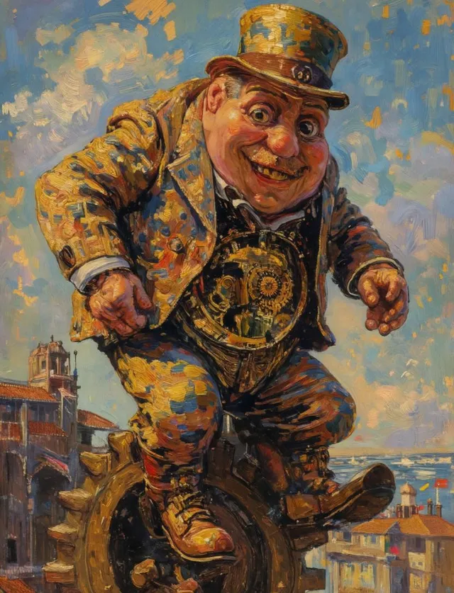 Surreal Clockwork Gentleman on a Gear