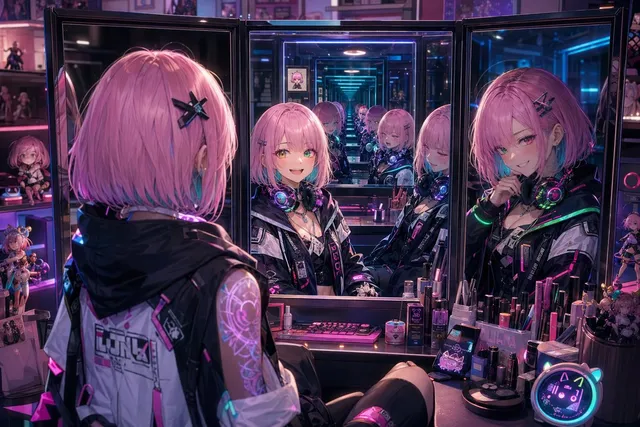 Cyberpunk Anime Schminktisch-Szene