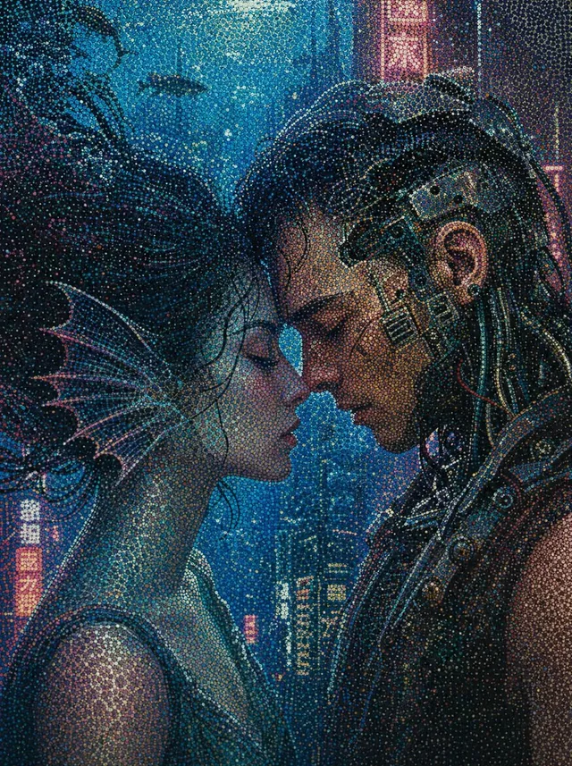 Cyberpunk Dot-Art Near Kiss