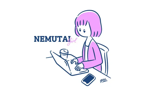 Sleepy Girl at Laptop Illustration