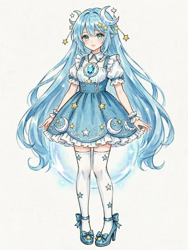 Blue Celestial Anime Girl Design