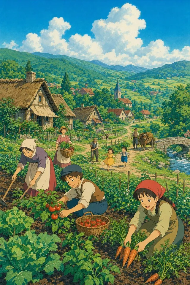 Ghibli Style Pastoral Village