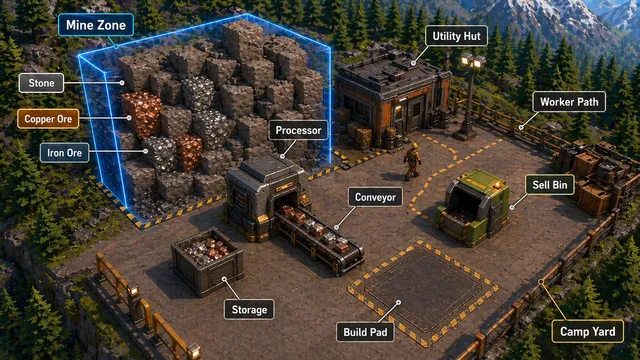 Annotated Isometric Mining Outpost