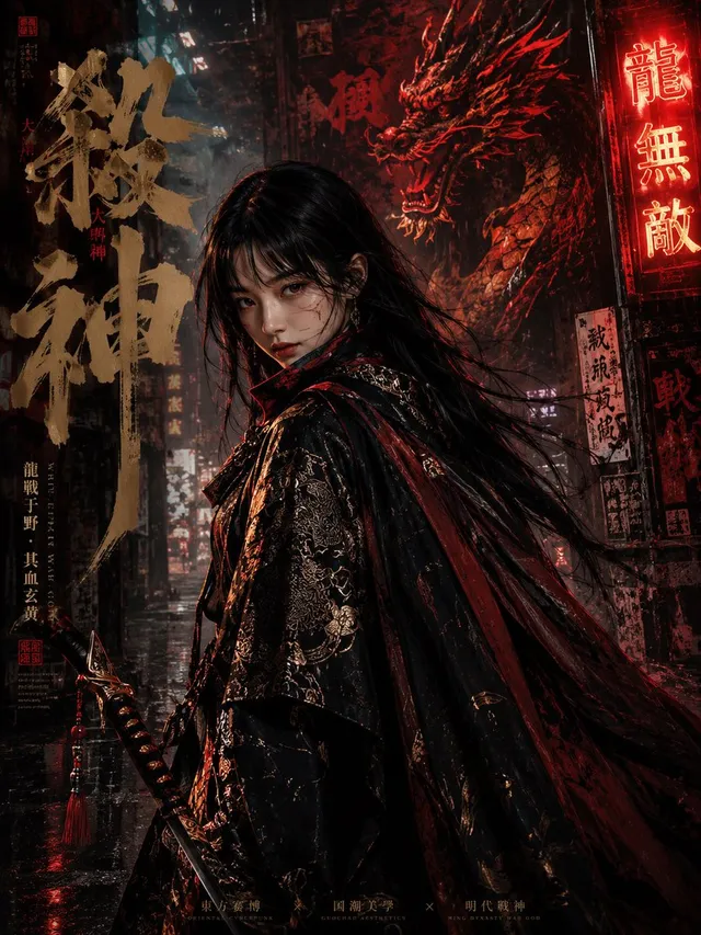 Cyberpunk Ming Dynasty Warrior Poster