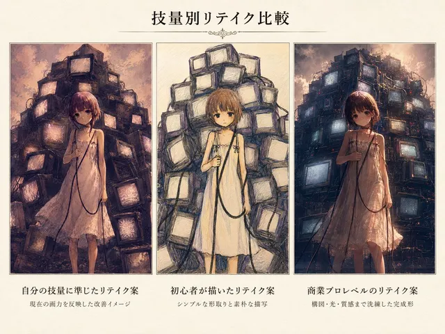 Three-Level Illustration Retake Comparison
