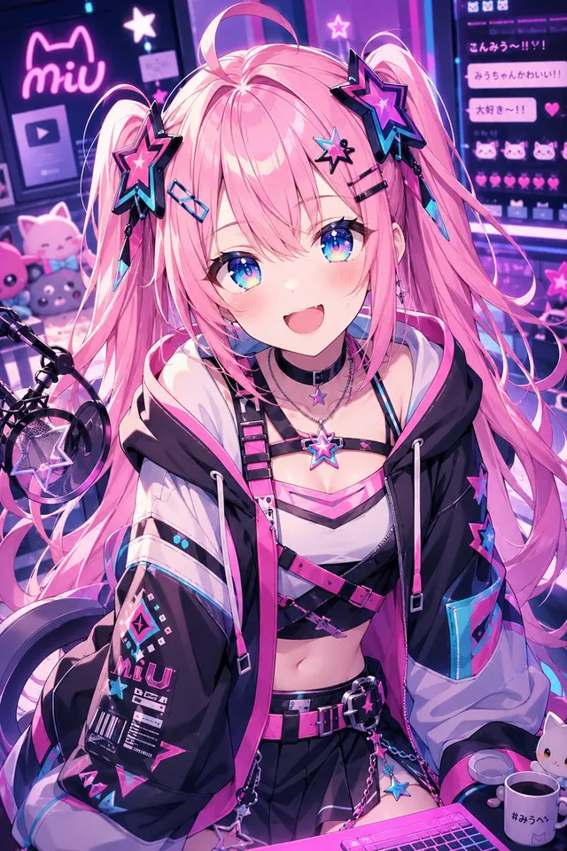 ネオンサイバーカワイイVTuberポートレート